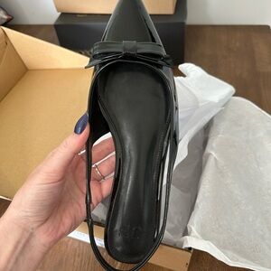 JustFab Black Slingback Patent Bow Flats